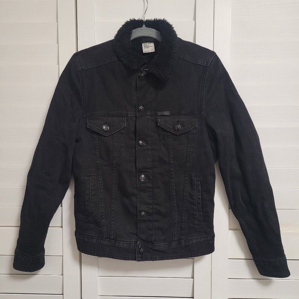 H&M Black Faux Fur Lined Recycled Fiber Denim Sherpa Jean Jacket 4